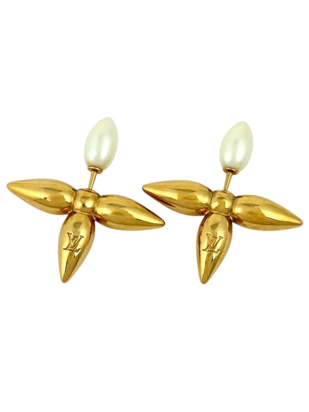 Louis Vuitton Boucles D'oreilles Earrings Faux Pearl Gold